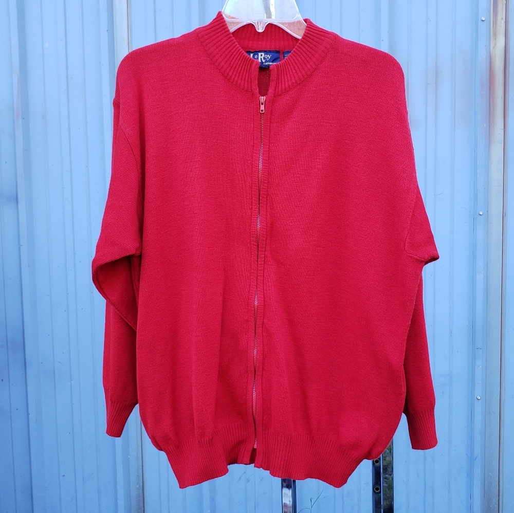 Vintage LeRoy Knitwear Red Zippered Stadium Jacket